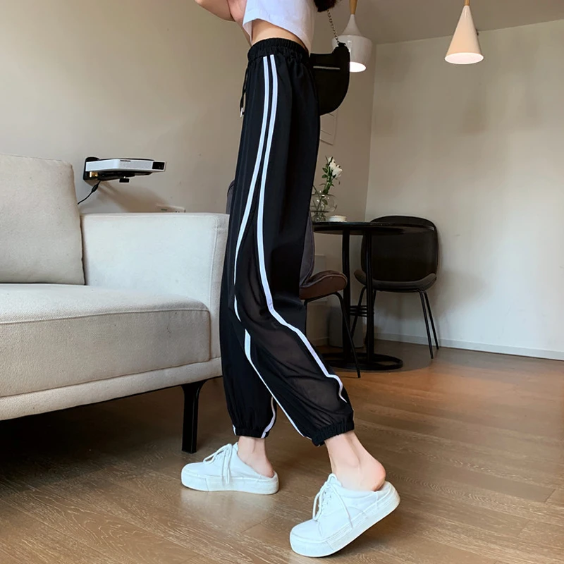 Women Pants Student 2021 New Summer Thin High Street Female Ankle-Length Pants Teenager Girls Korean style Black N99 fashion vintage hole style jeans y2k women street indie loose straight pants high waist 2021 new spring autumn ankle length pant