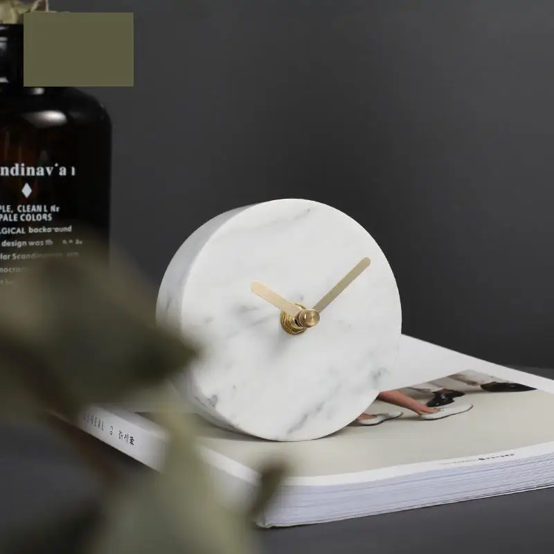 

4inch Mini Table Clock Natural Stone Crafts Marble Clock Copper Needle Timer Reloj De Mesa Marble Crafts Stone Gift