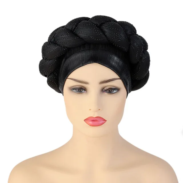 BUSHRA African Turban Cap Braided Aso Oke Gele Head Wrap Already Made Auto Headtie Nigerian Female Ready To Wear Hair Bonnet 2