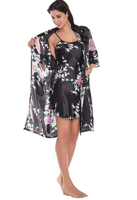 Women's Summer Mini Kimono Robe Lady Rayon Bath Gown Yukata Nightgown Sleepwear Sleepshirts Pijama Mujer Size M-XL women sleepwear,sleepwear pajamas