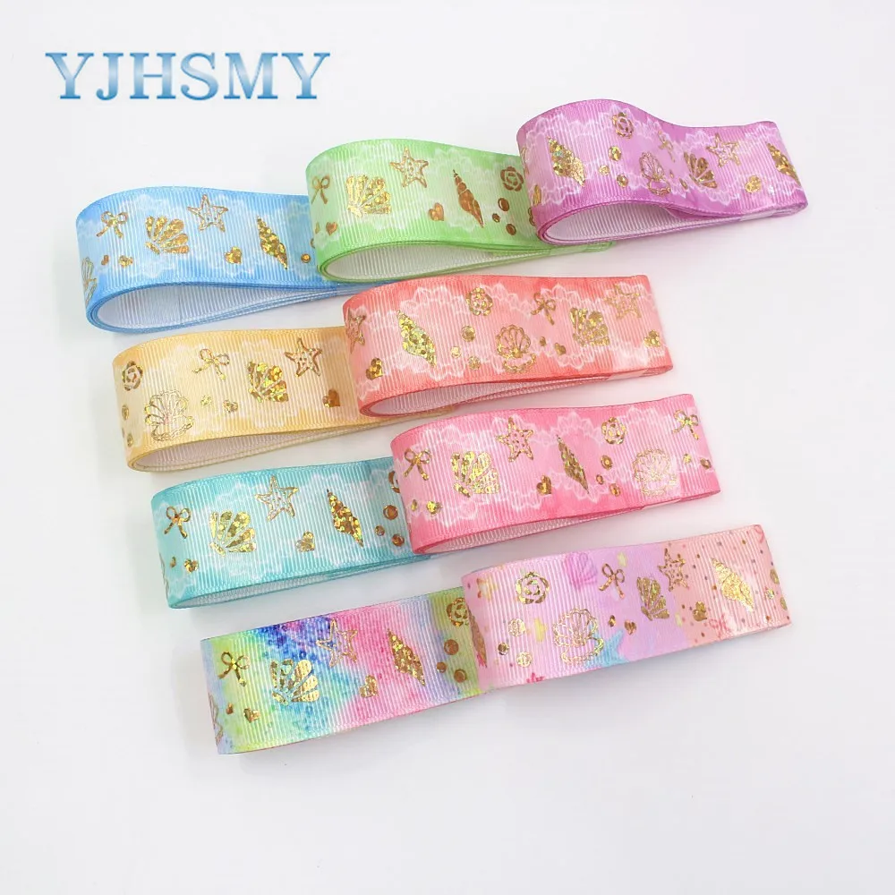 YJHSMY I-19826-200 ,25mm,5yardsBronzed marine pattern printed grosgrain ribbon packaging design, DIY accessories handmade materi