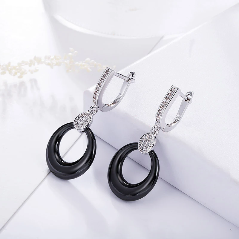 Круглые белые керамические Висячие серьги для женщин золотого и серебряного