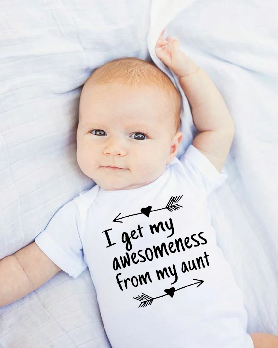 

I Get My Awesomeness From My Aunt Print Funny Newborn Baby Romper Infant Boys Girls Fashion Short Sleeved Jumpsuit Outfit