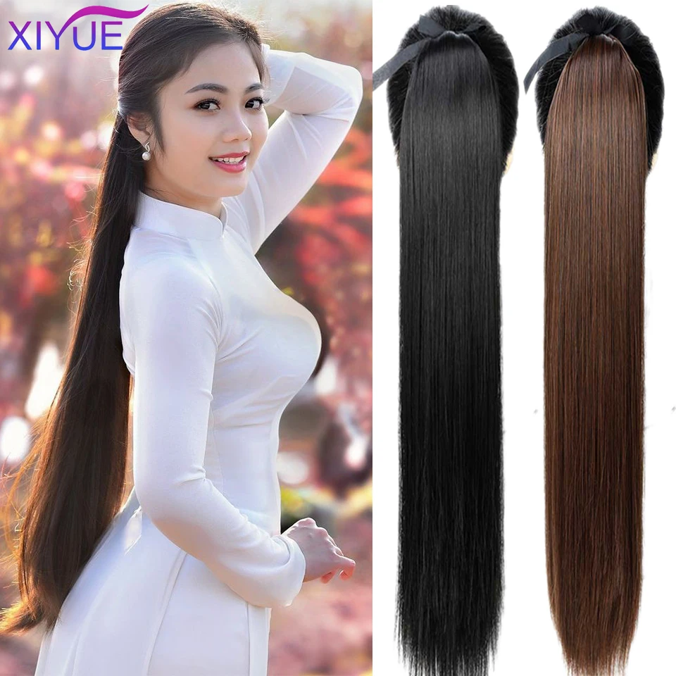 

XIYUE Super Long Straight Clip In Tail Synthetic Hair Ponytail Hairpiece With Hairpins Synthetic Pony Tail Hair Extensions