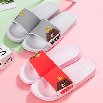 

INS Fashion Women Summer Slippers Slide Sandals Beach Slides Soft Sole Flip Flops Cartoon Bear Non-slip Women Men Couple Shoes