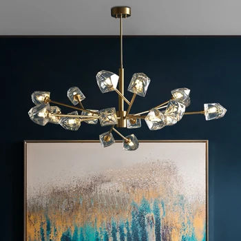 

Modern living room chandelier full copper branch chandelier simple dining room bedroom crystal lamp molecular minimalist chandel
