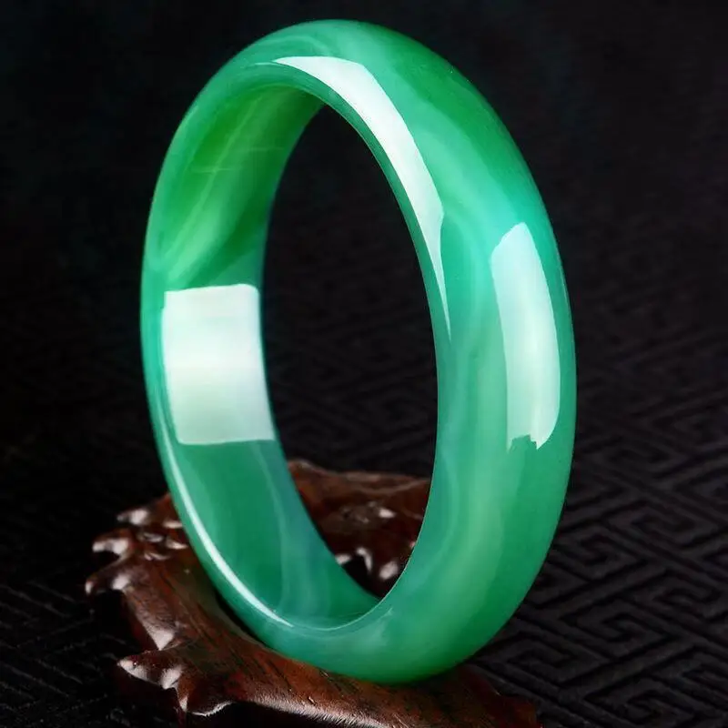 

Famous Green chalcedony bracelet agate Bangle bright-finished Amulet beautiful bracelet Mascots