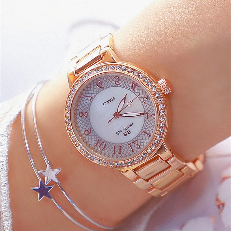 

Women Luxury Brand Watch 2019 Rose Gold Watch Crystal Diamond Watches Women Stainless Steel Ladies Wristwatch Reloj Mujer 2019