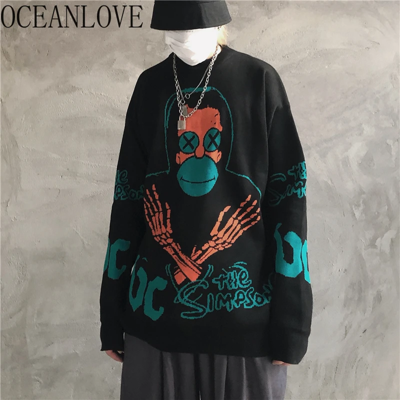 OCEANLOVE Harajuku Print Skulls Women Sweaters Japan Style Loose Pullovers 2020 Winter Clothes Devil Pull Femme Fashion 13441 | Женская