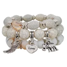 Европейский и американский взрывной мраморный ручная шарик слон крыло любящий подвесной многослойный Комбинированный браслет
