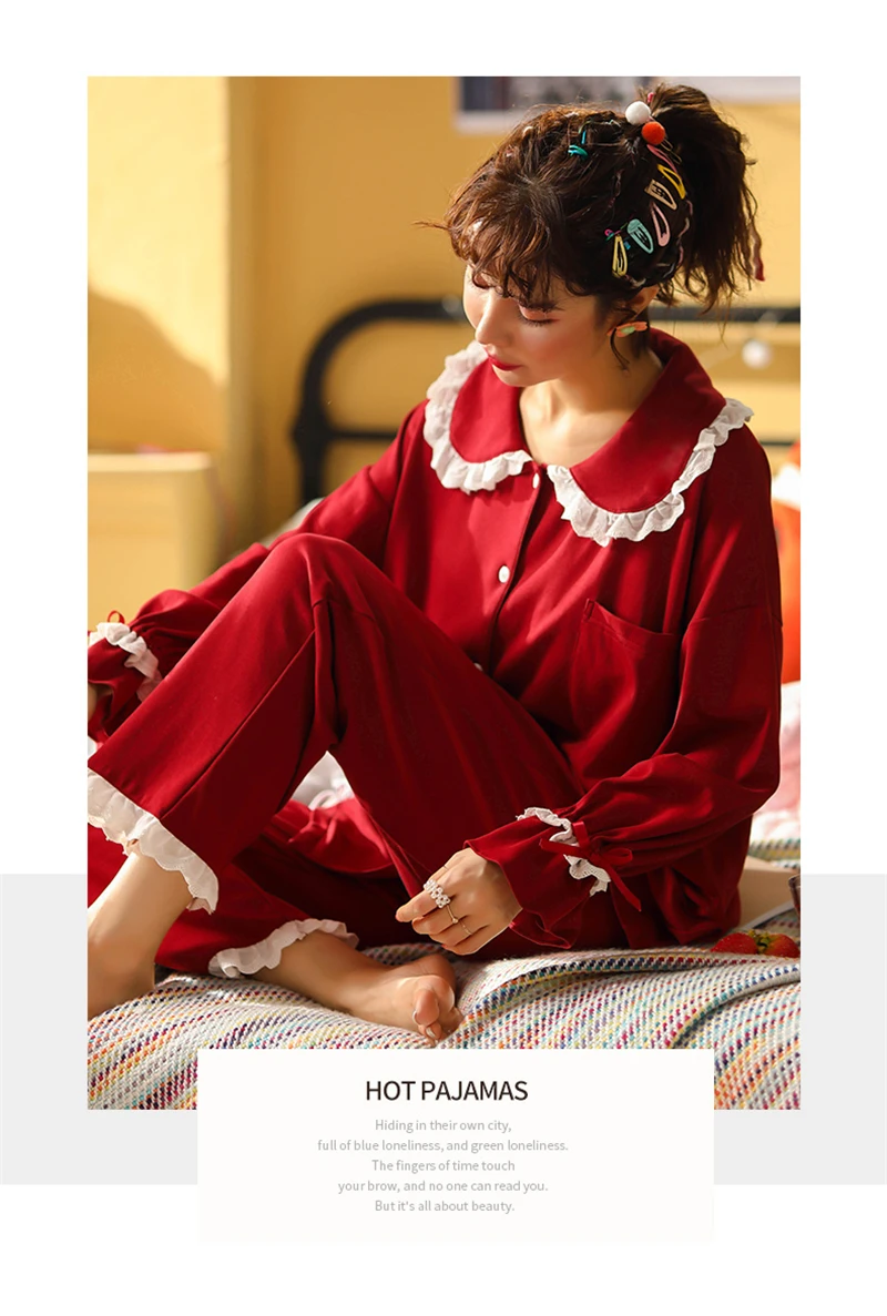 Женские пижамные комплекты Свободная Домашняя одежда здоровье хлопок длинные брюки indoorsy life pijama feminino