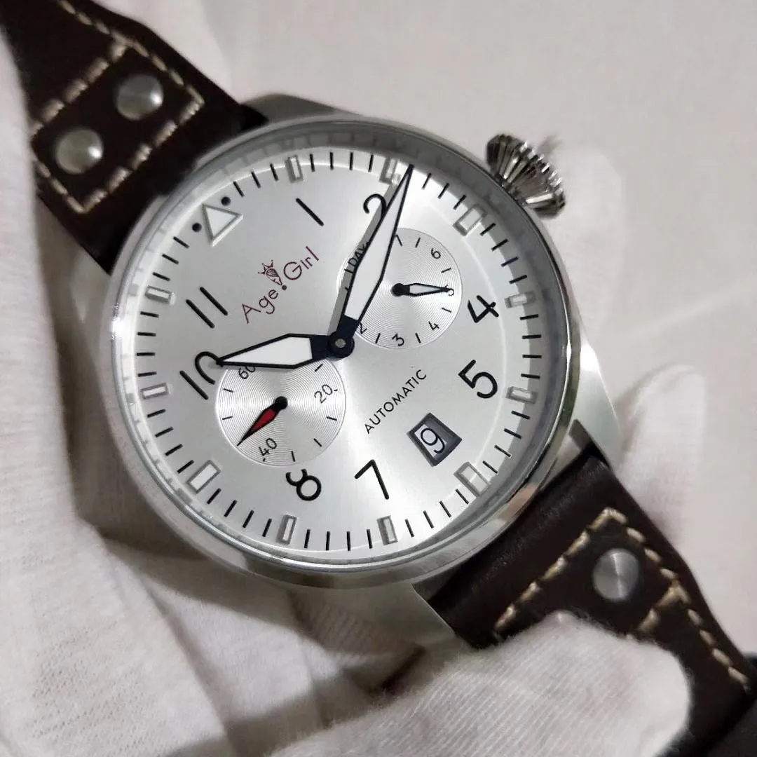 

Luxury Brand New Men Automatic Mechanical Big Pilot Le Petit Prince 7 Day Power Reserve Brown Leather White Dial Daydate Watches