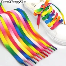 1 para kolorowych koronek tęczowy Gradient dwa kolory nadaje się do wszystkich butów sportowych Casual białe sznurowane buty płócienne sznurówki tanie tanio CN (pochodzenie) W paski Colorful laces Shoelaces BC-1 Poliester 80cm 100cm 120cm 150cm shoe laces Rainbow shoelaces Flat shoelaces