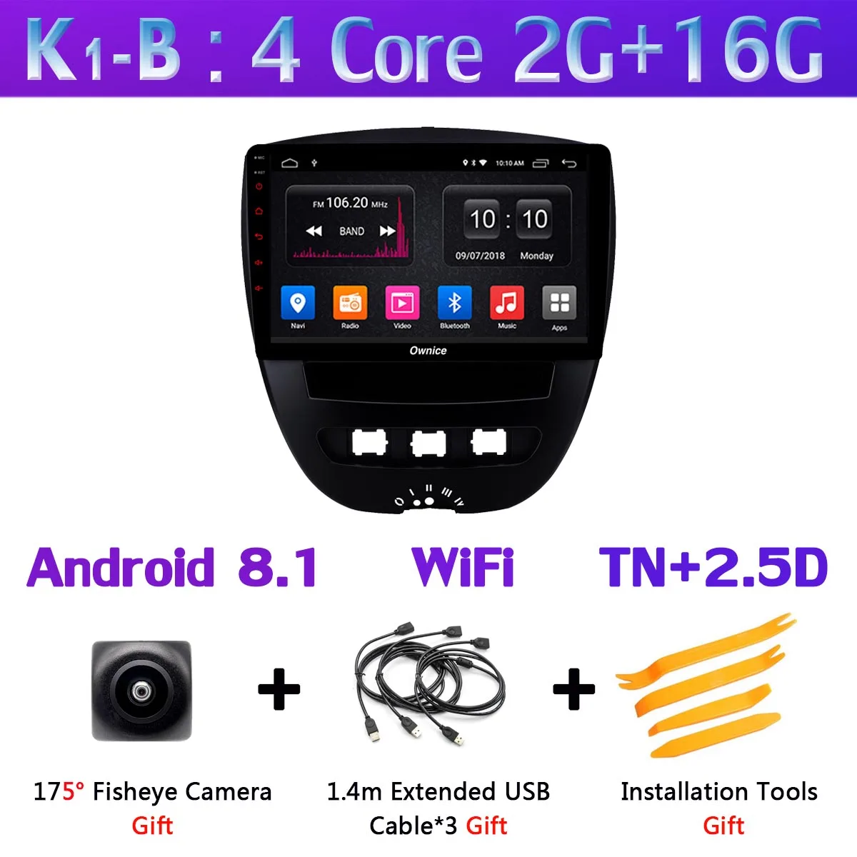 K1-B 360 ° камера Android 9,0 8Core 4G+ 64G gps радио авто CarPlay SPDIF DSP Автомобильный мультимедийный плеер для Toyota Aygo Peuget 107 Citroen C1 - Цвет: K1-B