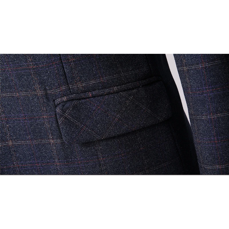Shenrun Men 3 Pieces Suit Spring Autumn Plaid Slim Fit Business Formal Casual Check Suits Office Work Party Prom Wedding Groom