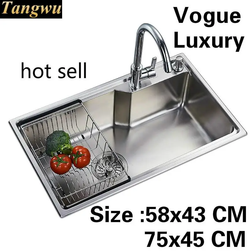 

Free shipping Apartment vogue wash vegetables large kitchen single trough sink luxury 304 stainless steel 58x43/75x45 CM