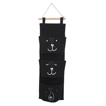 

1 Pack Cotton Linen Fabric Closet Washable Hanging Storage Bag with 3 Pockets Over The Wall Door Organizer for Room YU-H