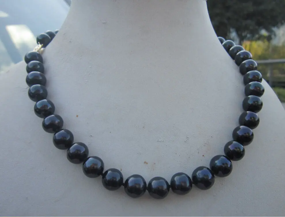 fastreal charming 11-12mm south sea black natural pearl necklace 17" gold clasp AAA
