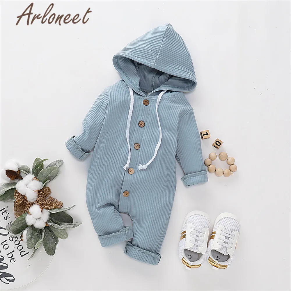 Одежда arloneet/комбинезон с капюшоном для новорожденных мальчиков с длинными рукавами, однотонный Песочник Комбинезон хлопковый г. Осенние комплекты одежды для маленьких девочек