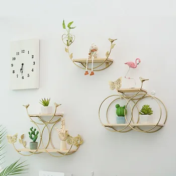 

Best Wooden Gold Storage Racks Hanging Decor Storage Box With Flower Pot House Storage Rack Wall Mounted Display Craft Shelves
