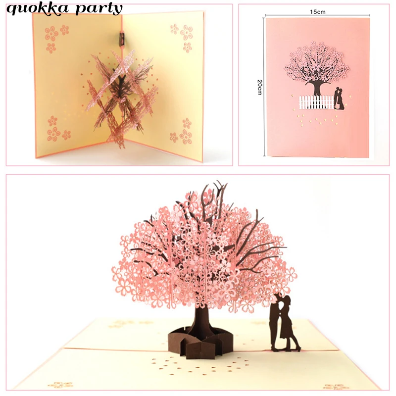  3D Pop UP Cards Cherry Tree Wedding Invitations Cards Valentine's Day Anniversary Greeting Card Gre - 33027645879