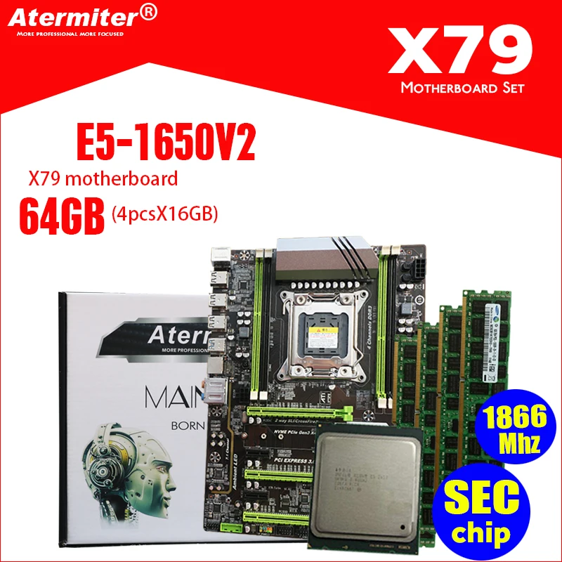 Atermiter X79 Turbo материнская плата LGA2011 ATX combos E5 1650 V2(4 шт. x 16 Гб) 64 Гб 1866 МГц PC3 14900R PCI-E NVME M.2 SSD USB3.0