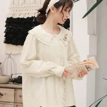 

Japanese Retro Doll collar Blouse Cute Cotton Embroidery Loose Female Spring Summer New 2020 Mori Girl Shirt Tops College style