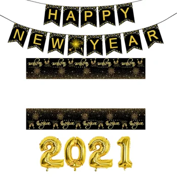 

1 Set/3pcs New Year Decoration Set Creative Party Tablecloth New Year Balloons New Year Banners for Decor Ornament Party