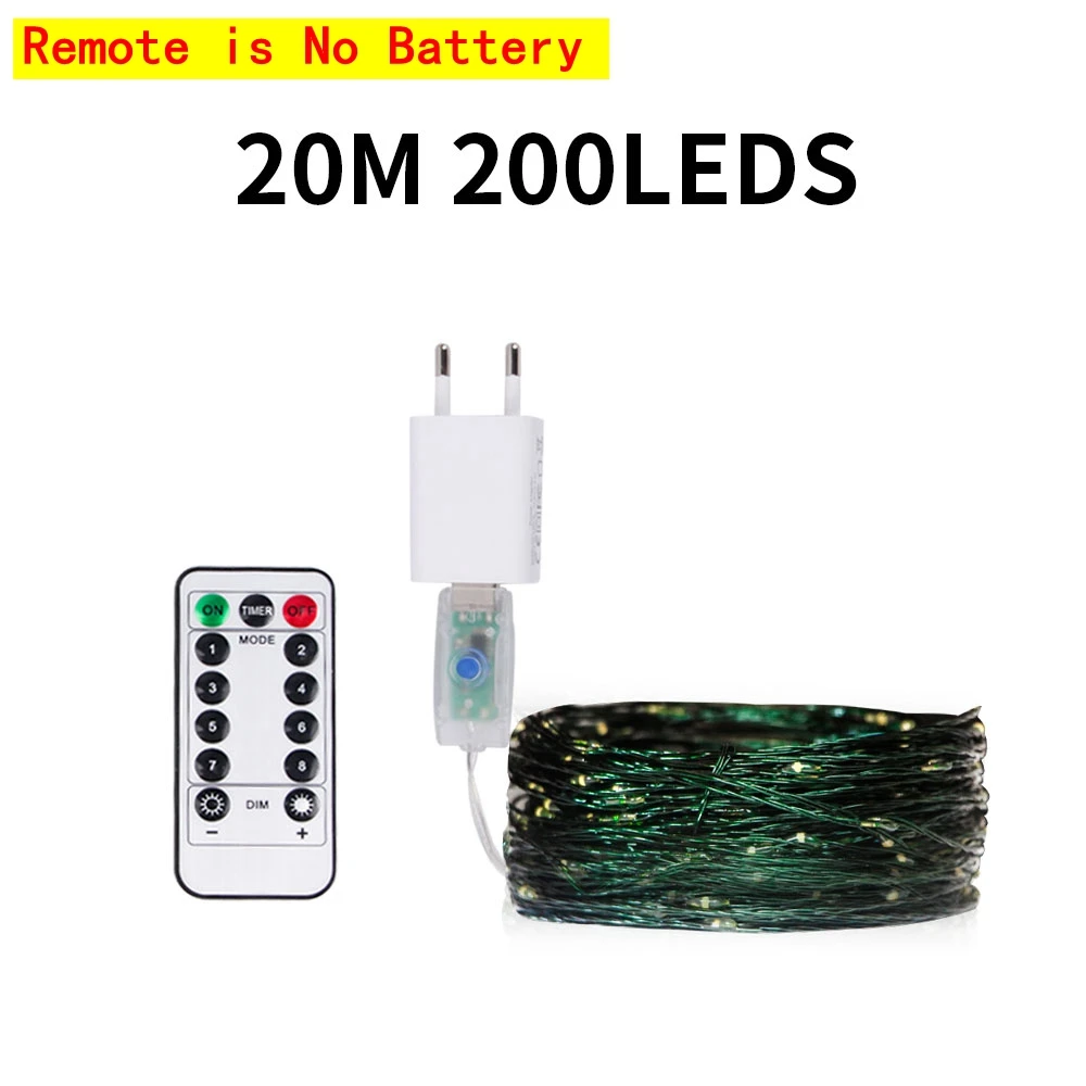 thumbnail image 1 of Guirnalda de luces LED de 100 m con alambre verde de hadas para exteriores, luces navideñas, guirnalda de árbol para Año Nuevo, decoración de fiestas en casa, bodas y calles, 1 of 5