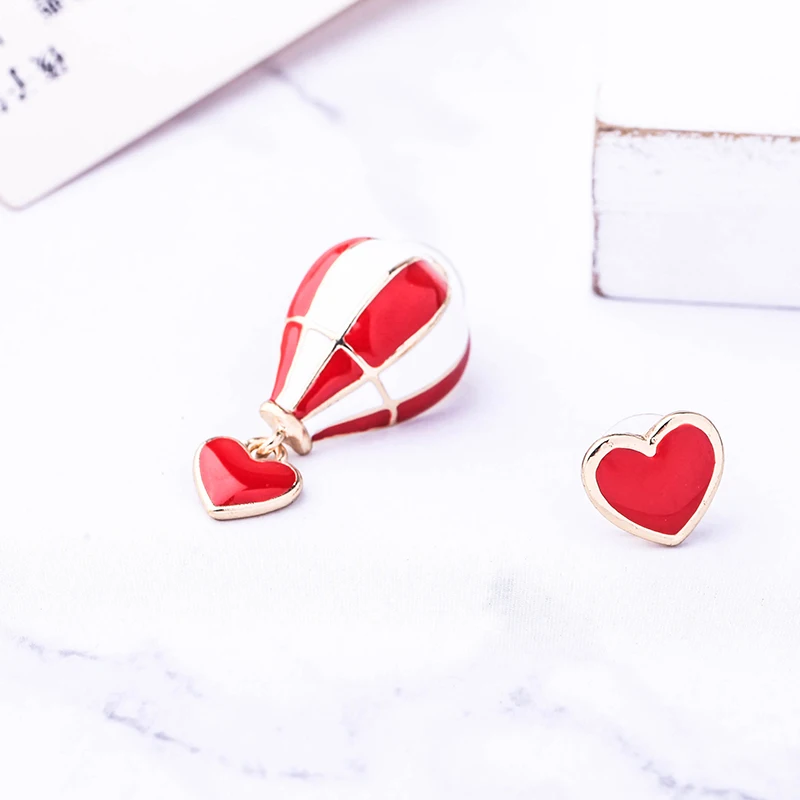 Романтические эмалированные серьги красного цвета с воздушным шаром для женщин, асимметричное персонализированное сердце, свадебный подарок, ювелирные изделия