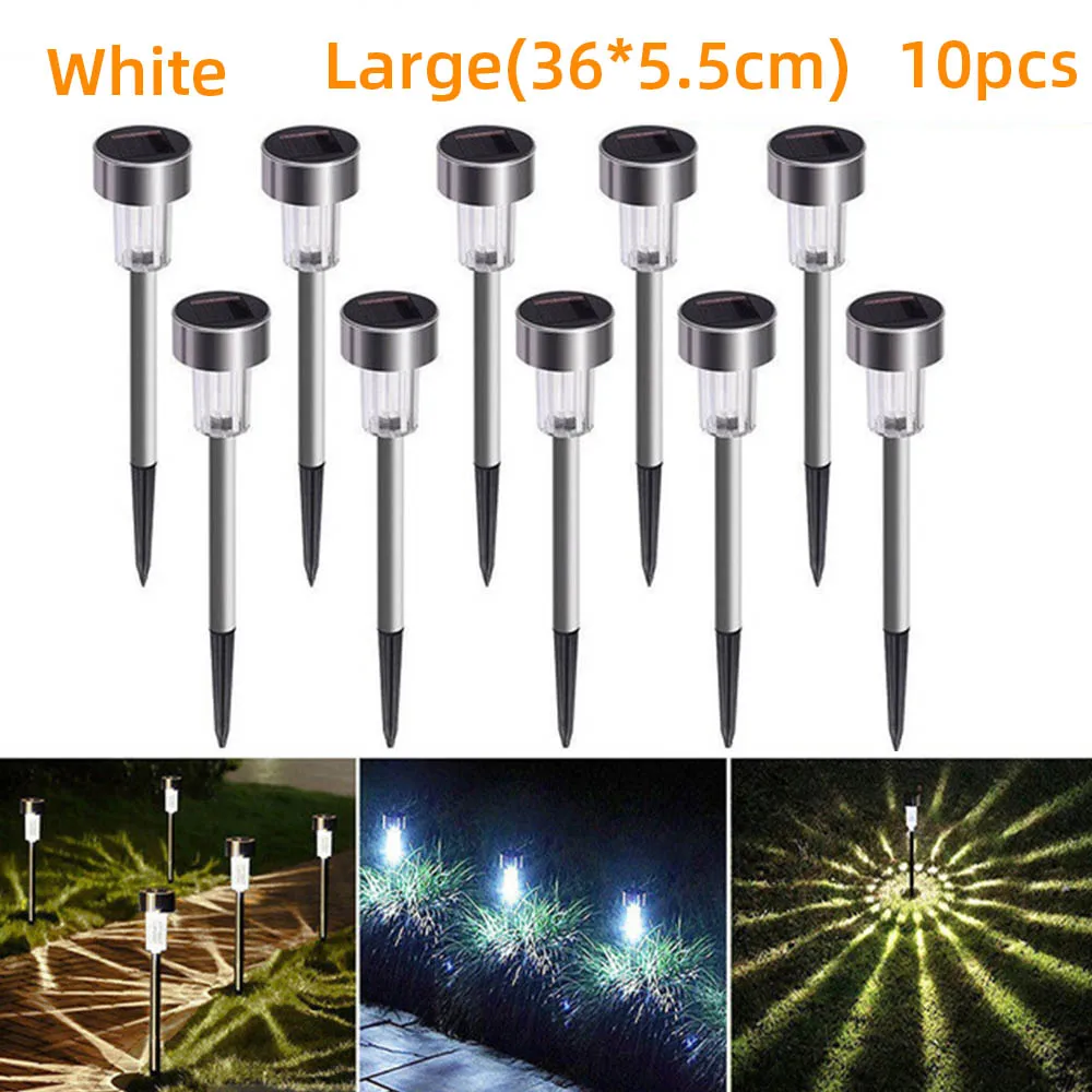 10PCS 36cm white Aimkeeg, 10 шт., водонепроницаемый светодиодный светильник из нержавеющей стали на солнечной батарее, уличный солнечный светильник, садовый декоративный солнечный светильник - Испускаемый цвет: 10PCS 36cm white