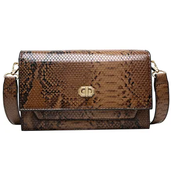 

Women Bag Shoulder Crossbody Bag Fashion New Ladies Lock Snake Pattern Handsome Simple Buckle Temperament Leather