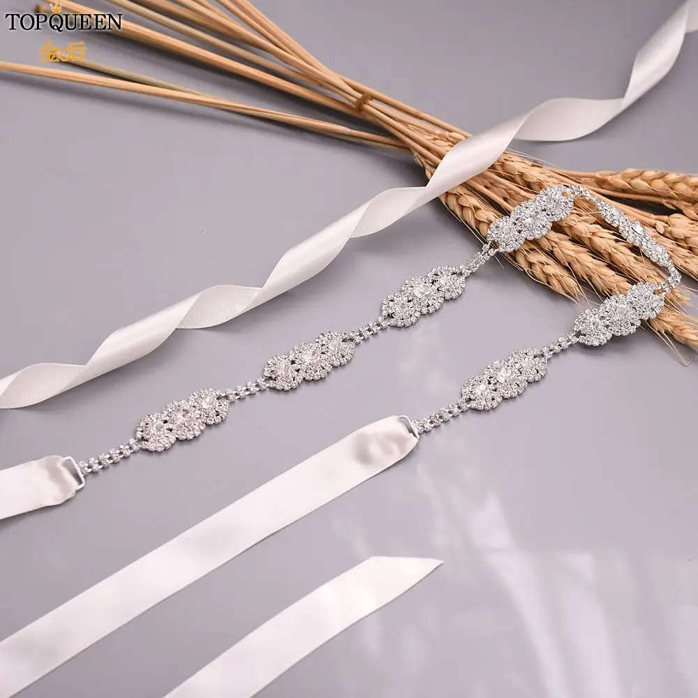 

TOPQUEEN Bridal Belt Bow Gown Girdle Prom Dress Belt Evening Dress Belt Women Formal Belt Decorative Skirt Silver Belt S215