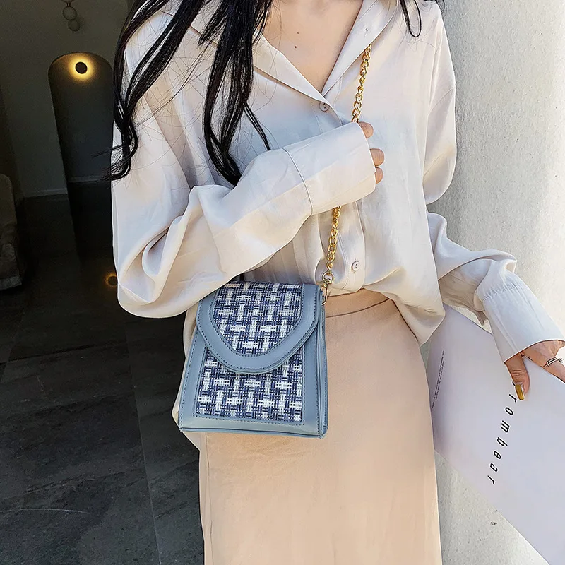 

Woven woman Korean version leisure ladder bag 2019 summer network celebrity single shoulder slant chain small square bag