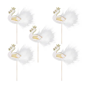 

5PCS Feathered Wing Cake Pick Swan Cupcake Topper Decorative Cupcake Pick Cake Decoration for Birthday Wedding A30