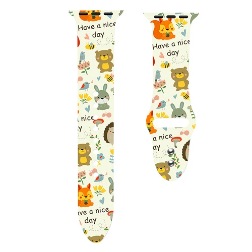 cartoon animals Силиконовый ремешок для Apple watch band 5, 4, 44 мм, 40 мм, рождественский подарок, мягкий наручный ремень с цветочным принтом, ремешок для часов iWatch 3, 2, 38 мм, 42 мм - Цвет ремешка: cartoon animals