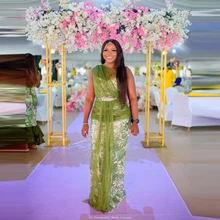 

Charming Nigeria Lace Evening Dresses One Shoulder Tulle Mermaid Aso Ebi Prom Gowns Plus Size Lace party Gown