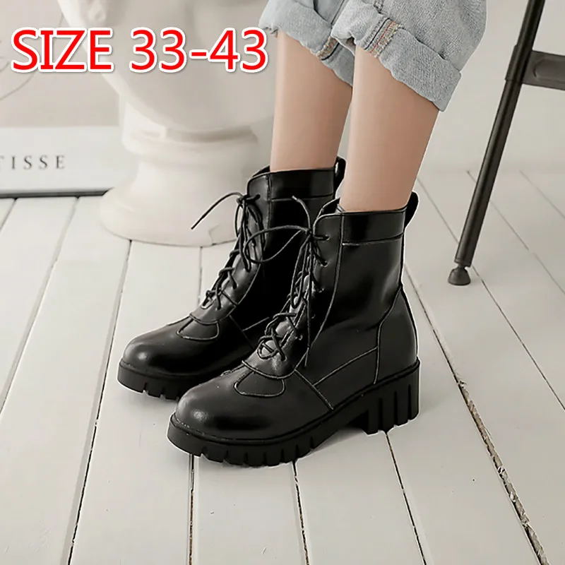 

Thick Heels Rubber Platform Boots for Women Round Toe PU Ankle Boots for Women 2019Lace-up Short Boots Women Martin Boots Autumn
