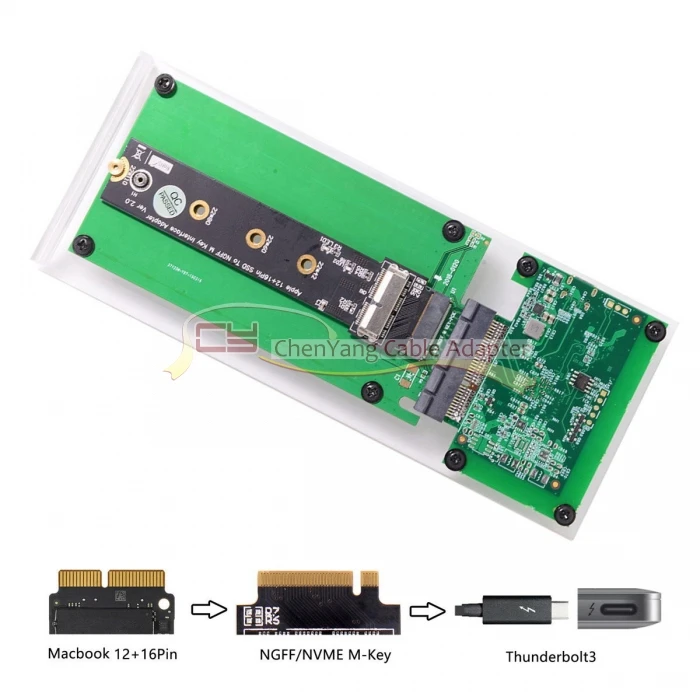 Macbook 2013- SSD и PCI-E NGFF M-key NVME AHCI SSD to Thunderbolt 3 Чехол-картридж