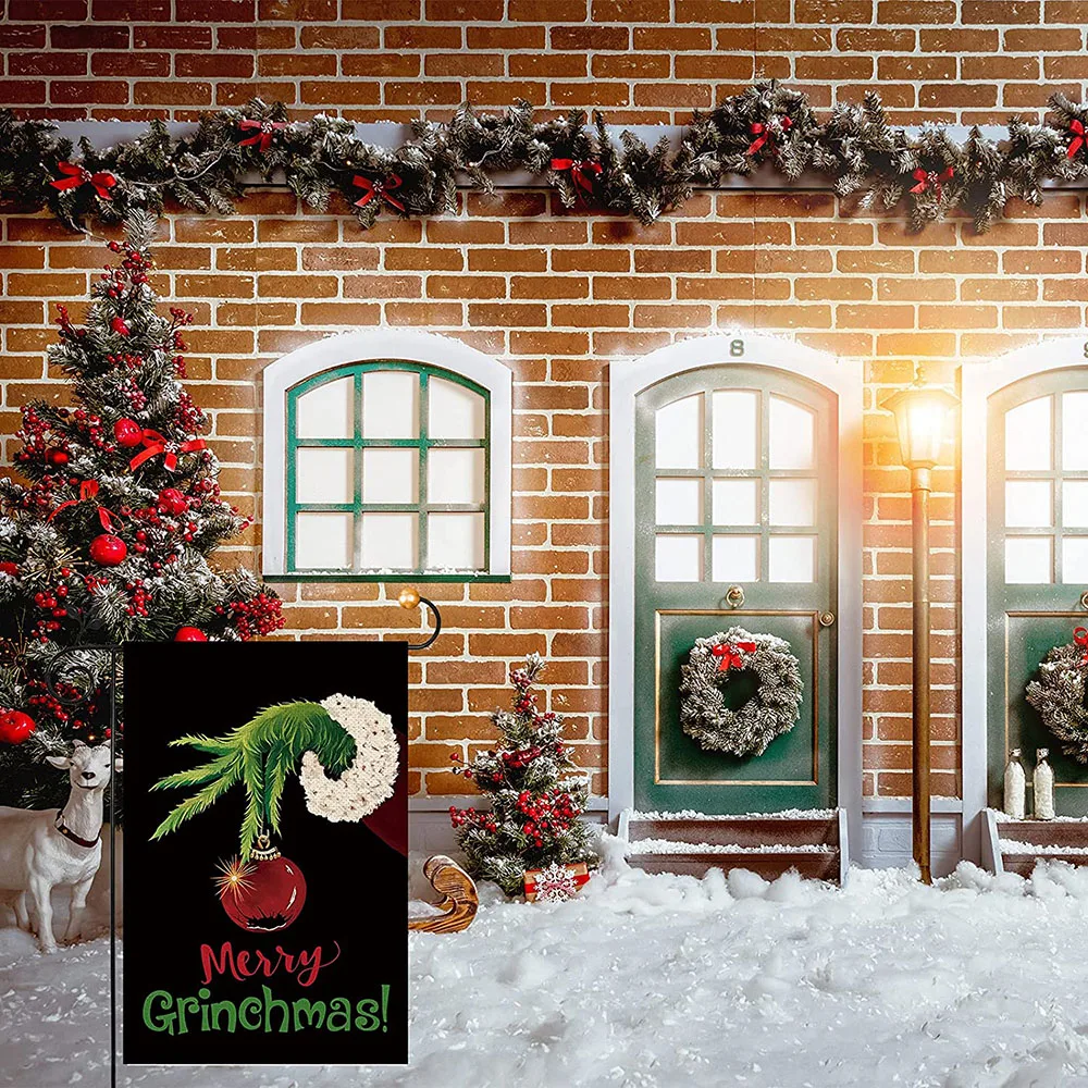 The Grinch Theme Christmas Garden Vertical Flag Outdoor Yard Flag Xmas