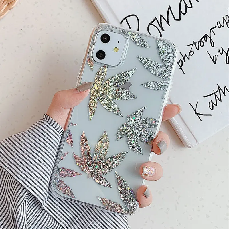 XW0244 Lovebay прозрачное покрытие Love Heart чехол для телефона для iPhone 7 8 Plus 11 Pro X XR XS Max блестящие листья твердый пластиковый чехол на заднюю панель - Цвет: XW0244