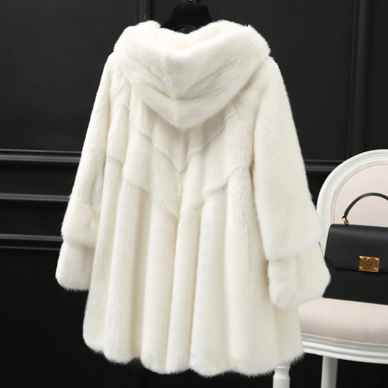 AYUNSUE натуральная норковая шуба зимняя куртка Женская Роскошная натуральная полностью из кожи и меха куртки для женщин Корейская длинная куртка MY3972 - Цвет: white
