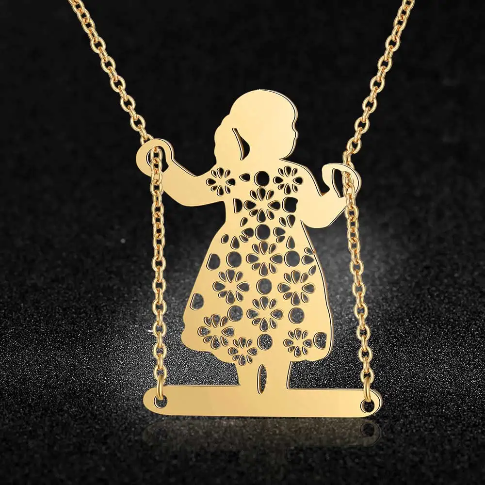 100% Stainless Steel Swinging Girl Fashion Necklace for Women Unique Design Pendant Necklaces Wholesale Special Gift | Украшения и