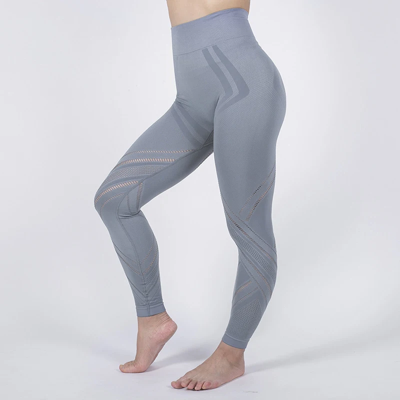 Штаны для йоги, для спортзала, леггинсы, бесшовные, тянущиеся, для спорта, бега, обтягивающие, для женщин, для фитнеса, Леггинсы для йоги с высокой талией, тренировочные штаны - Цвет: Gray