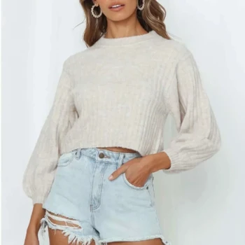 

Foridol oversized vintage lantern sleeve cropped sweater jumper women autumn winter short caual long sleeve jumper 2020 winter