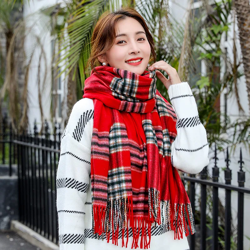 

European and American Scarf Cashmere Shawl Female in Autumn and Winter of 2019,double-sided long warmth and color checked scarf