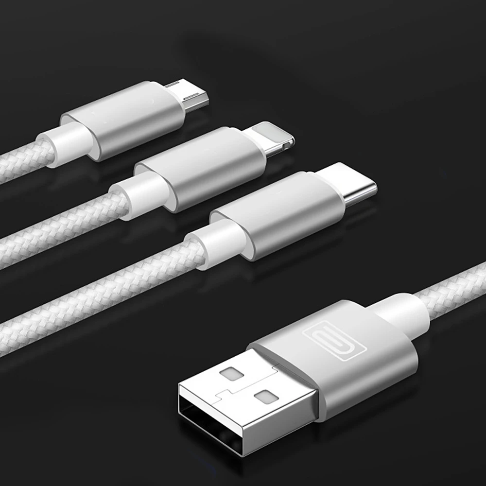

FDBRO 3in1 Phone USB Cable Type C Micro USB For iPhone X 8 7 6 For iPad 3A Charging For Samsung Micro usb USB C for iPhone cable