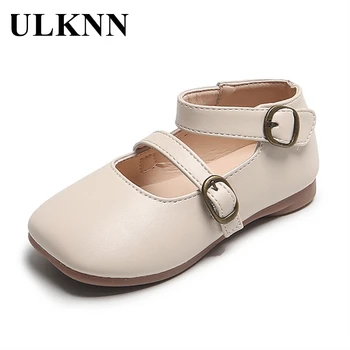 

ULKNN Girls' Leather Shoes PU Cow Muscle Flats 2020 New Autumn Children Moccasin-gommino Fashion Soft Square Vintage White Brown