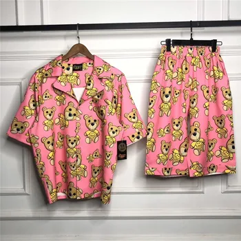 

2020 Best Quality Drew House Short Sleeve Shirts Men Women Couples Hip-hop Oversized Just Bieber Drew Bear Shirt Set Sleep Wear