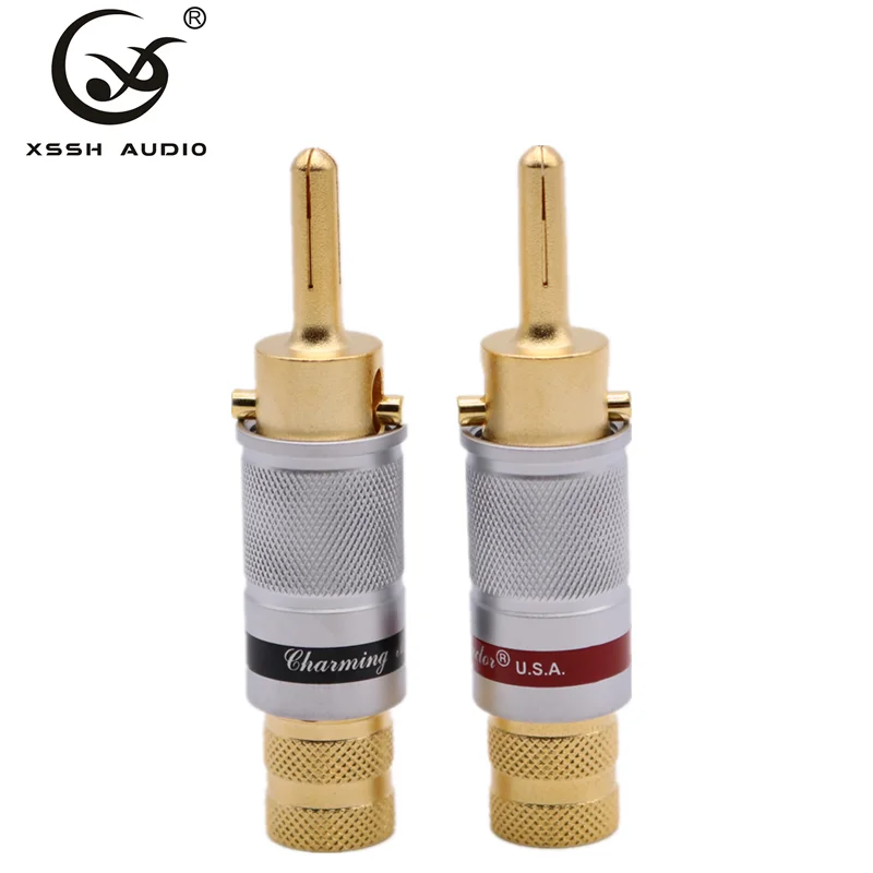 

4pcs Hi-end DIY XSSH AudioPlugs HIFI Red copper plating Gold speaker Male Plug Audio Jack Connectors 9mm max